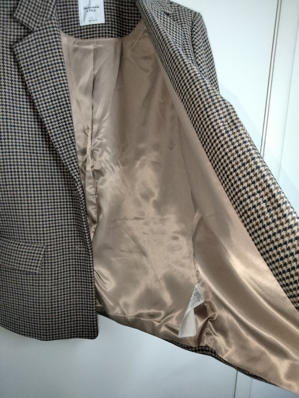 Abercrombie & Fitch (Size L) Wool Blend Houndstooth Blazer Jacket - Brown/Black - Picture 8 of 16
